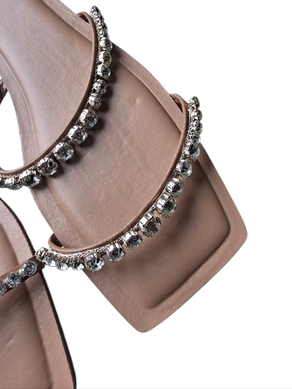 NEW Zara Tan Flat Slide Sandals With Rhinestones - Picture 5 of 8